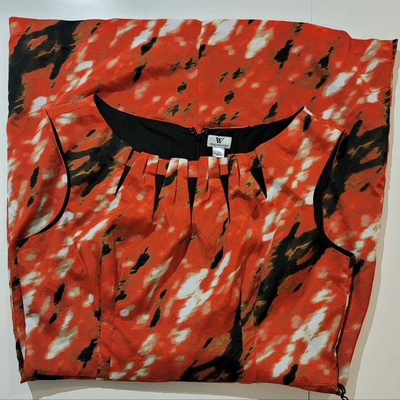 Worthington Sz 16 Knee Length Dress Black Red Tan White Cutout Neckline - Picture 2 of 7